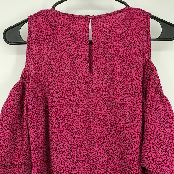 Michael Kors Top Pink Black Butterfly Print Cold Shoulder Ruffle - Picture 7 of 9